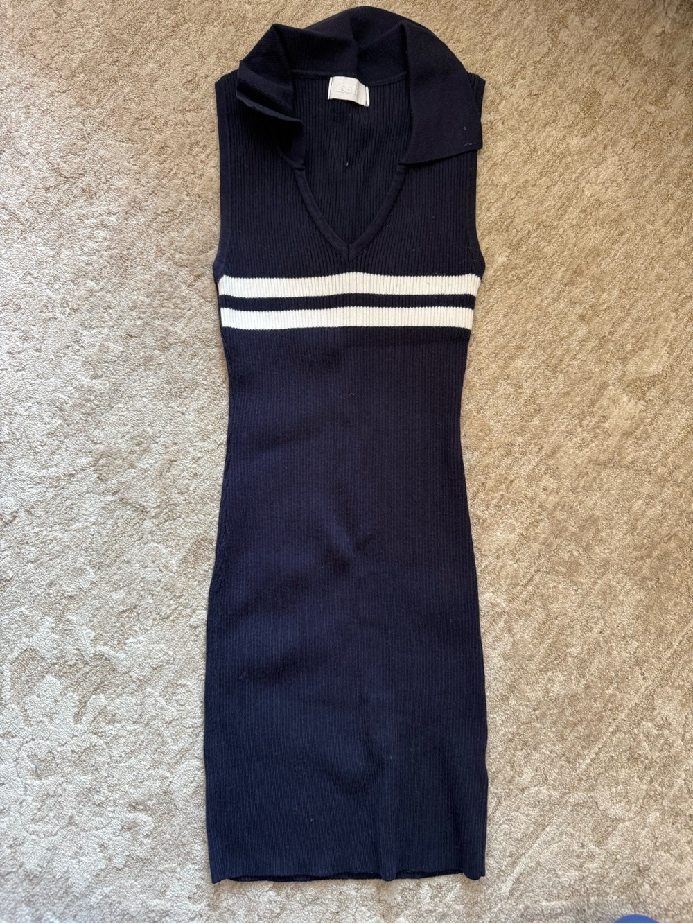 isalis Navy Knit Polo Dress with White Stripe